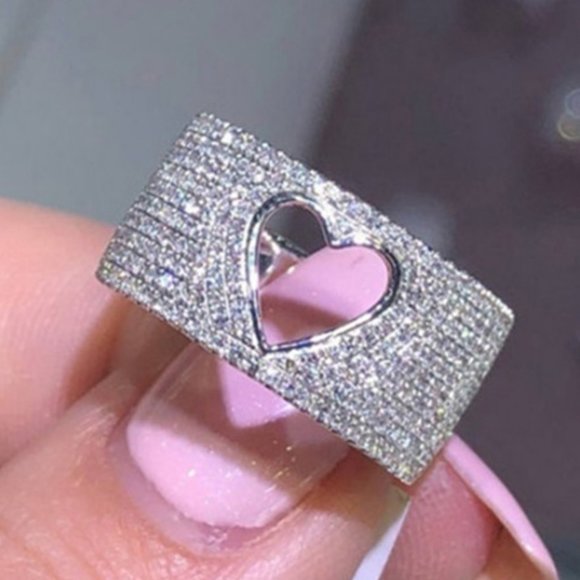 Jewelry - COPY - NEW  Hollow Heart Pave Diamond Silver Wide…